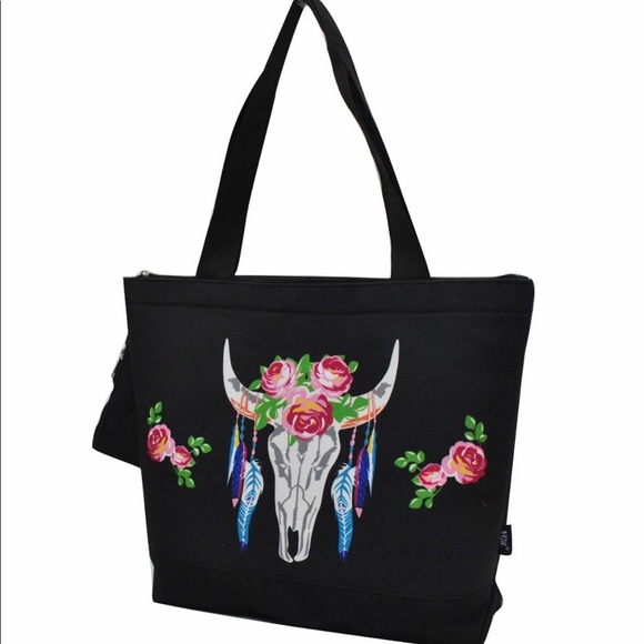 NGIL Handbags - Black skull Canvas zip bag with coin purse